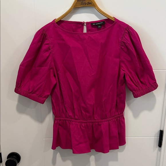 INC International Concepts Tops - INC Fuchsia Peplum Puff-Sleeve Blouse size medium